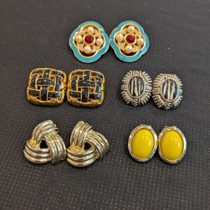 Vintage Multicolor  Clips On Earring Set Of 5